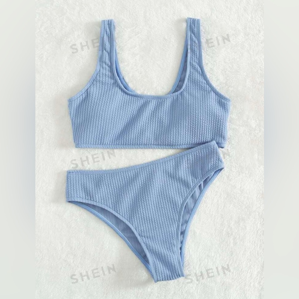 SHEIN Swim Plain Textured Bikini Swimsuit